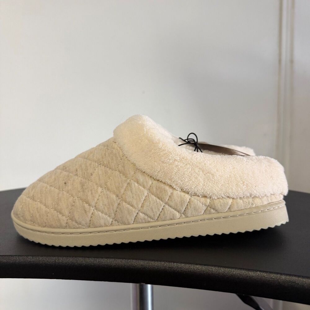 Dearfoams Quilted Clog Slippers Women’s Medium 7-8 Beige Memory Foam Cozy House - Picture 4 of 8